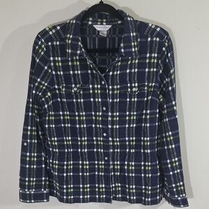 Christopher & Banks Navy Plaid Button Down Shirt